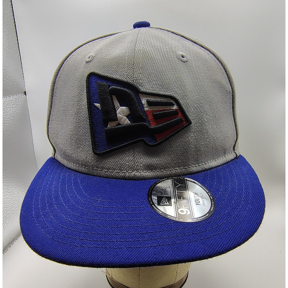 New Era Youth 9FIFTY Snapback Hat Gray Blue Logo Baseball Cap Adjustable